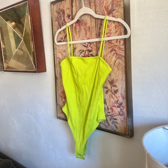 NWT NAKED WARDROBE SNATCHED STRETCH RIB LIME GREEN RIBBED BODYSUIT BODYCON TOP L - Picture 11 of 11